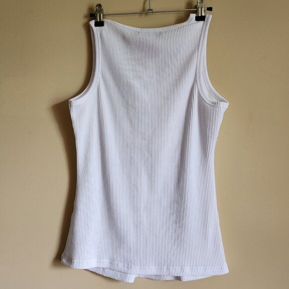 MEROKEETY Ribbed Knit Button Sleeveless Summer White Shirt Sz Small NWT - Picture 4 of 6